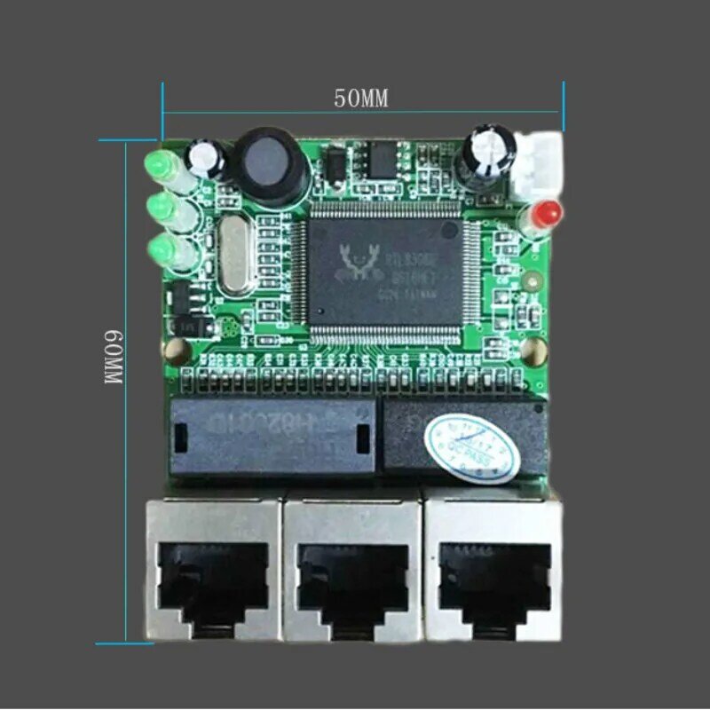 5V 12V OEM factory direct mini fast 10/100mbps 3-port Ethernet network lan hub switch board two-layer pcb 2 rj45 head port