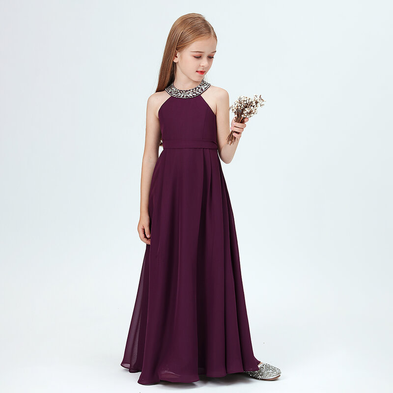 O-Neck Chiffon Junior Bridesmaid Dress For Kids Birthday Evening Party Ceremony Wedding Celebration Pageant Event Banquet Prom