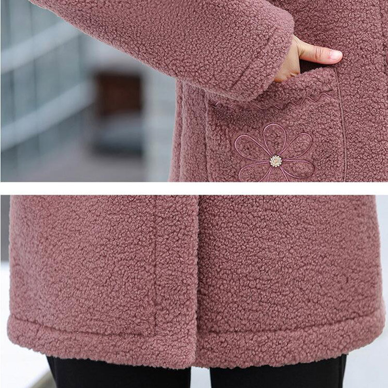 Гранулированный бархатный мех, одно пальто для женщин, зима 2024, Дамская Вельветовая Толстая теплая верхняя одежда, однобортная куртка из овечьей шерсти для мамы 5XL