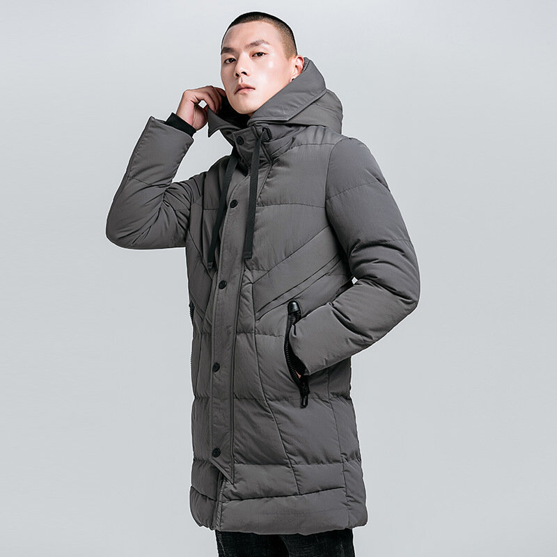 Casaco masculino sobretudo de inverno, jaqueta slim para homens, parka grosso, casaco longo com capuz, jaqueta masculina corta-vento quente
