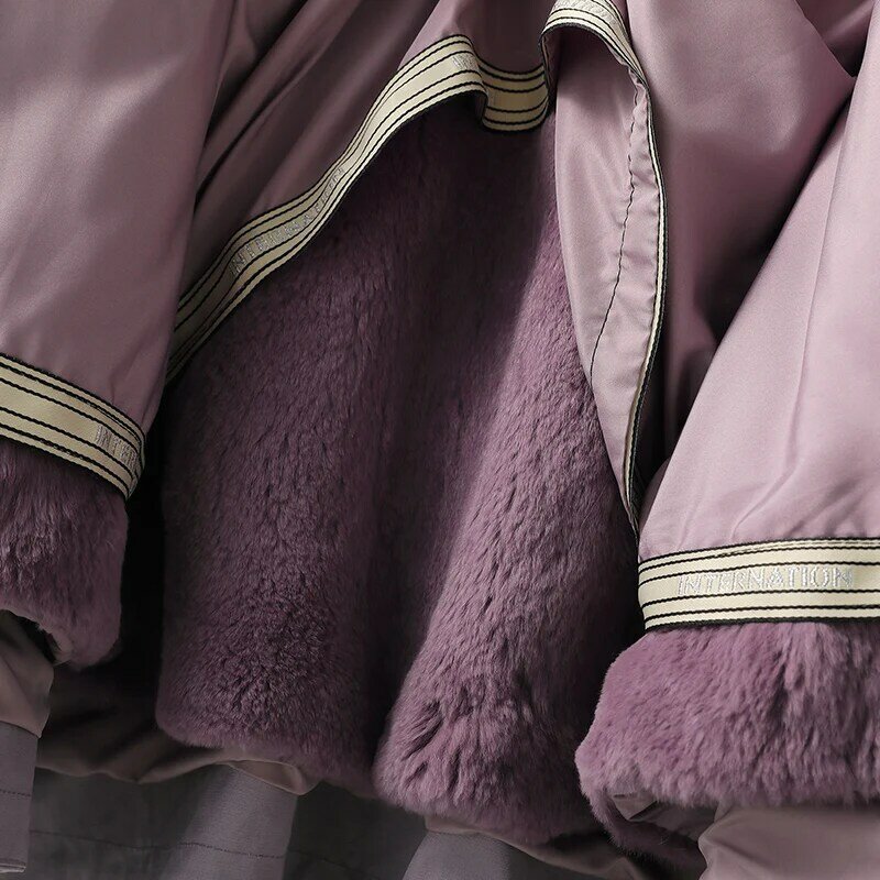 Aorice – manteau en vraie fourrure de lapin pour femme, veste d'hiver à col de raton laveur, Parka Trench CT170