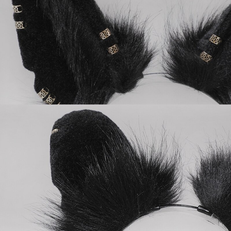 Orecchie di lupo animale da donna copricapo peluche Hairband peloso Lolita fascia Anime per Halloween accessori Cosplay di natale
