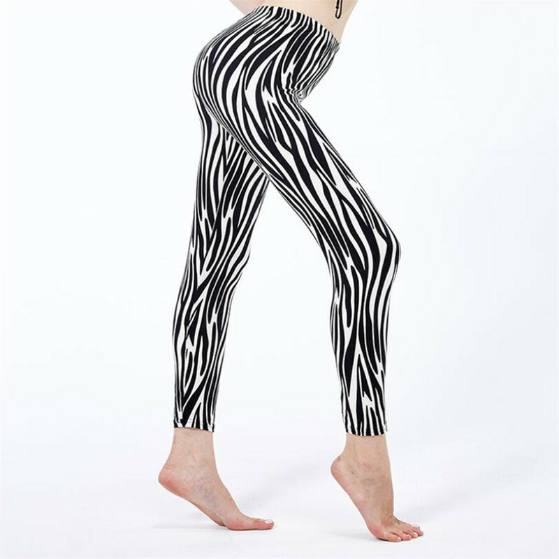 YGYEEG New Women Legging Pencil Pants High Waist Dot Stripes Printed Elastic Graffiti Trousers Push Up Sport Fitness Running Gym