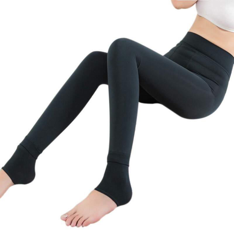 Celana Panjang Wanita Berlapis Bulu Hangat Musim Gugur Musim Dingin Legging Warna Solid Skinny Ramping Melar Termal Perempuan Pinggang Tinggi Baru
