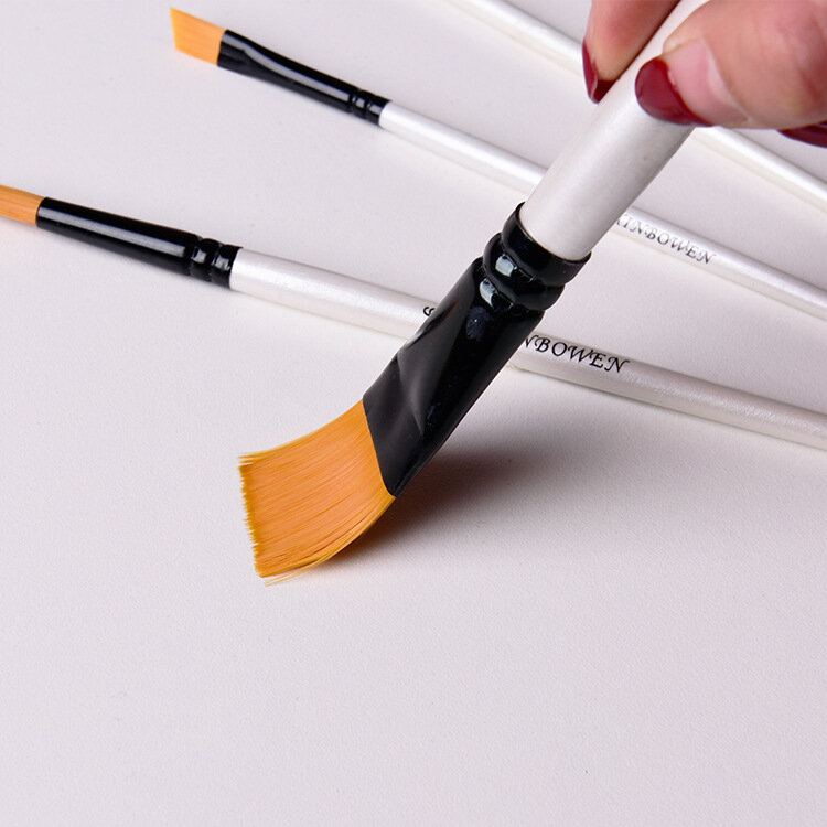 6Pcs/Set Watercolor Wooden Handle Paint Brushes Different Shape Plain Pointed Tip Nylon Hair Painting Brush Set Art Supplies