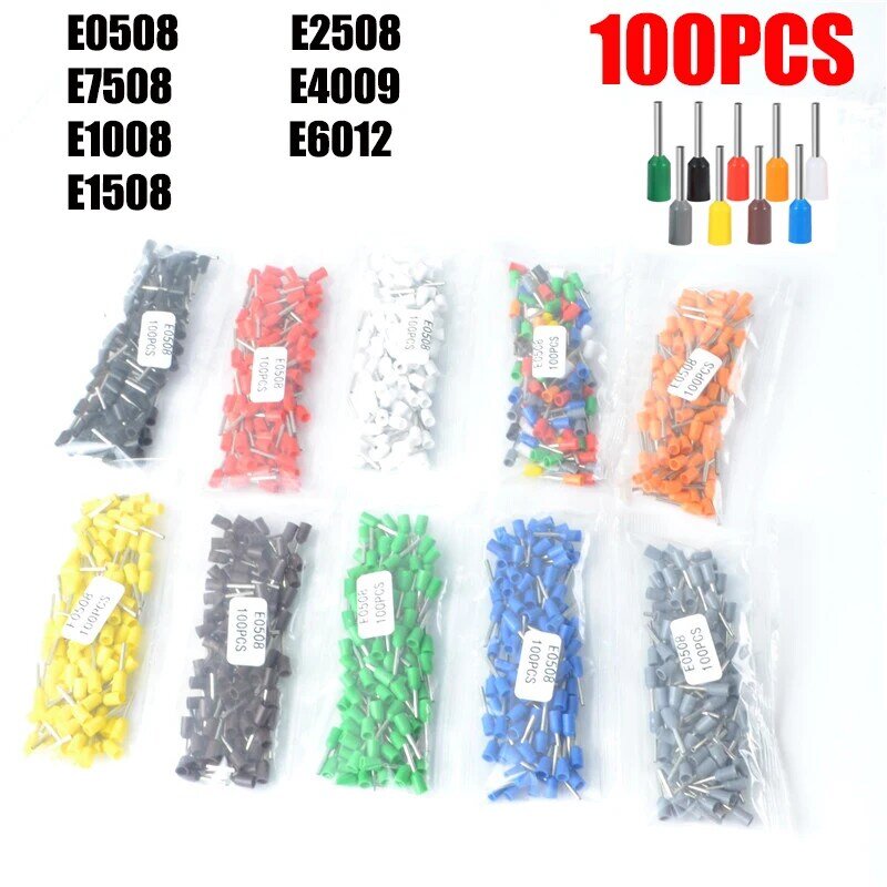100 pieces/package E0508 E7508 E1008 E1508 E2508 insulated bushing junction box cable end wire connector crimping terminal