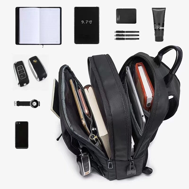 BANGE สินค้าใหม่อัพเกรด Travel เอกสารแบบสบายๆกระเป๋าสะพายไหล่ผู้ชายและผู้หญิงเดียวกันกระเป๋าคาดหน้าอก USB กระเป๋าสะพายผู้ชาย