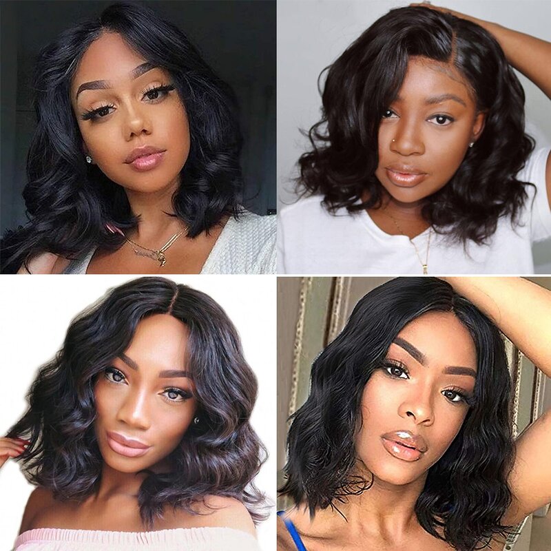 Online Clearance Sales Body Wave Human Hair Short Bob Wigs T Part Lace Front Wig Pre Plucked Indian Remy 100% Real Hair