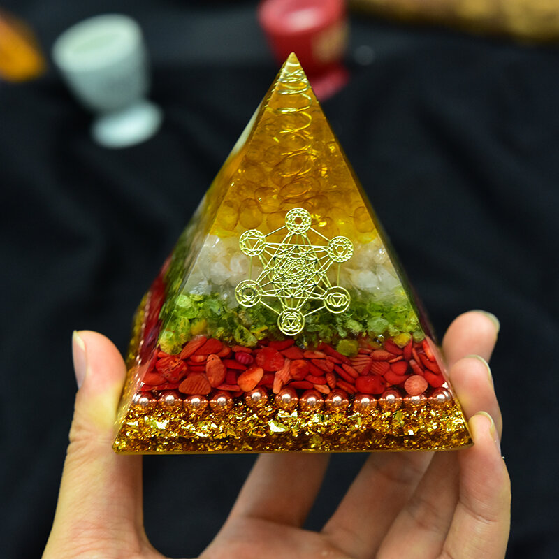 Piedra acumuladora orgona de decoración de pirámide de energía de orgonita que cambia el campo magnético de la vida, joyería de resina curativa Reiki