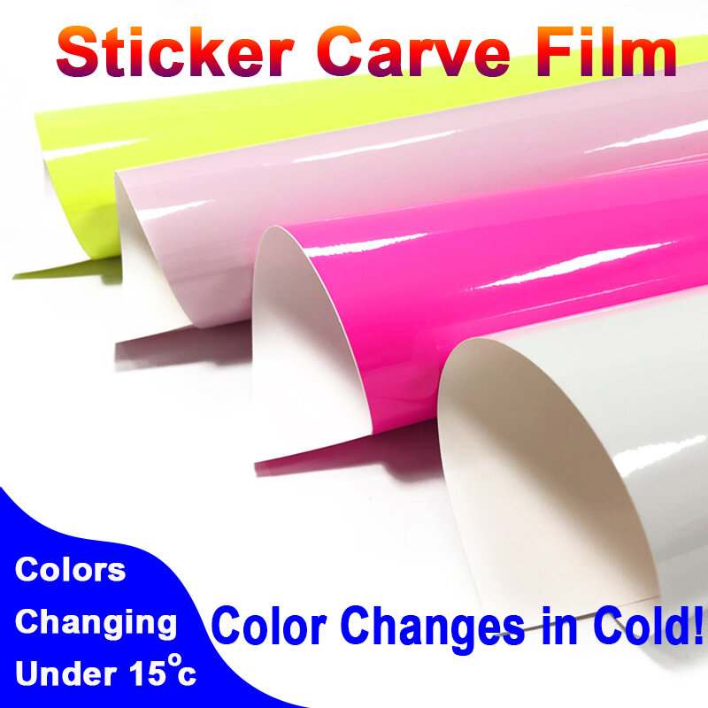 Rollo de adhesivo de discoración en frío, película que cambia de Color, papel de menos de 15 grados, bricolaje, decoración de tallado, pegamento extraíble, 1 rollo
