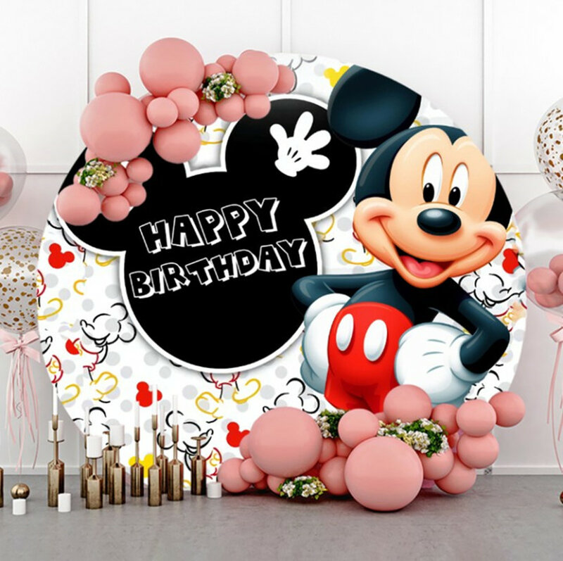 Disney Round Circle Photography Backgrounds Mickey Mouse Kids Birthday Party Backdrops Decoration For Baby Shower Party Supplies