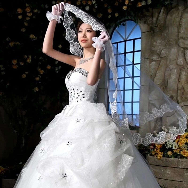Marfim Lace Edge Bridal Veil, trilhas do casamento, branco, nova chegada