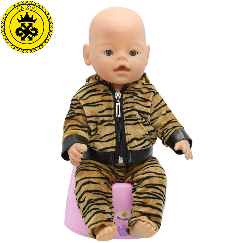 Calças e jaquetas de tigre, vestidos de bonecas, roupas para bonecas de 43cm, e acessórios de bonecas de 18 polegadas artesanais 186