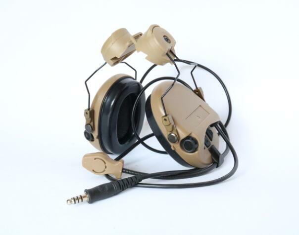 아크 헬멧 레일 브래킷 전자 슈팅 청력 보호 헤드셋 (DE) + 실리콘 귀마개 + U94 PTT