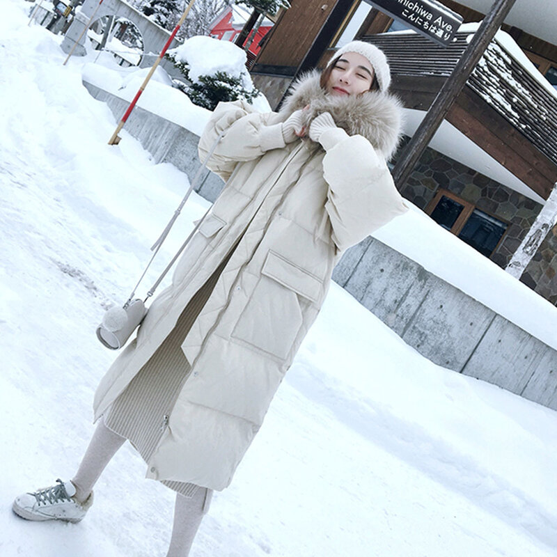 2020女性両面ダウンロングジャケット冬のフード付き白ダウンコート暖かいパーカー雪生き抜く韓国スタイル新ropaパラmujer