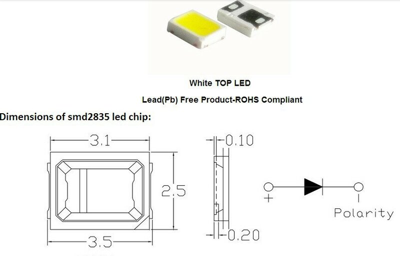 SMD LED 2835 칩, 0.5W, 1W, 3V, 6V, 9V, 18V, 36V, 140LM, 4000K 화이트 비즈 라이트 화이트 웜 표면 마운트, PCB 발광 다이오드 램프, 55 개