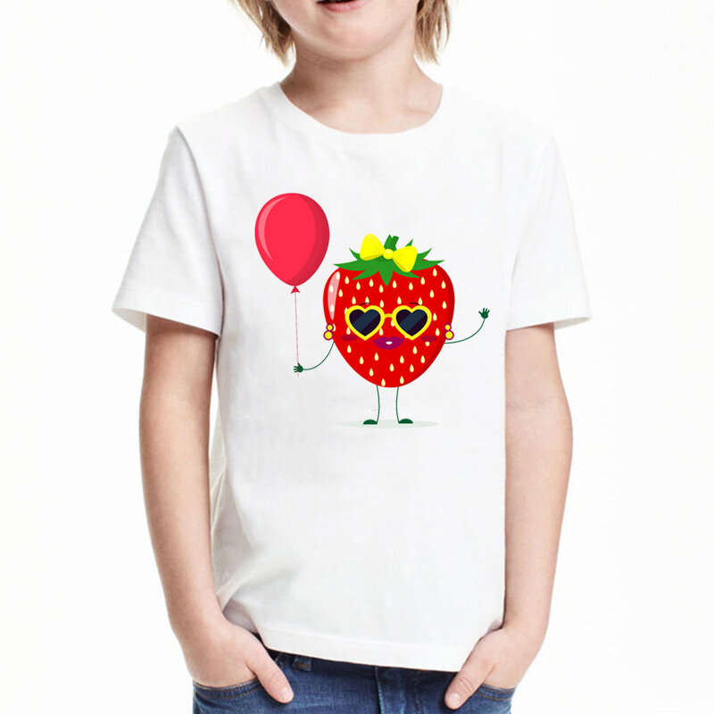 Детская футболка с изображением клубники, для мальчиков и девочек