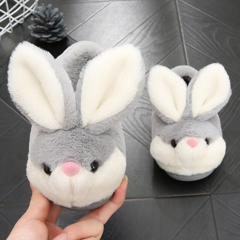 Children's Fur Slides Funny Kids Shoes Family Slippers In Winter Indoor Non-slip Cute Rabbit Cotton Shoes Toddler Girls Slippers