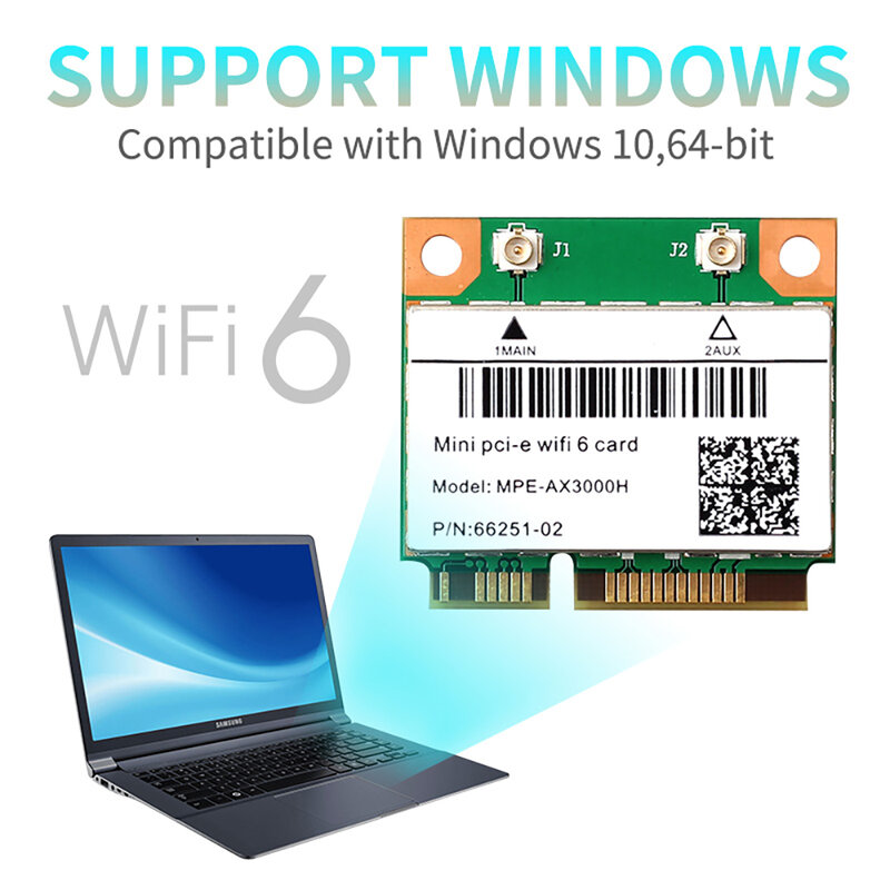 3000Mbps Wifi 6 Wireless Adapter Mini PCI-E Card Bluetooth 5.0 Notebook Wlan Wifi Card 802.11ax/ac 2.4G/5Ghz MU-MIMO Windows 10