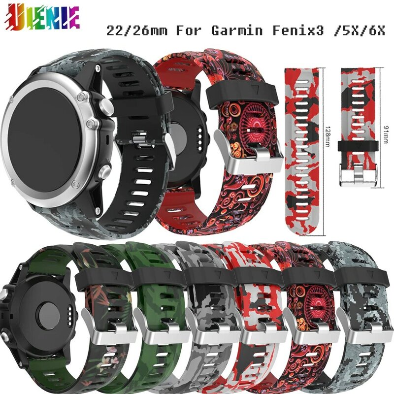 22 26mm Sport Silicone Watchband Camouflage Strap for Garmin Fenix 5X 5 Plus 6X 6 Pro 935 945 3 3HR Men's watch smartwatch belt