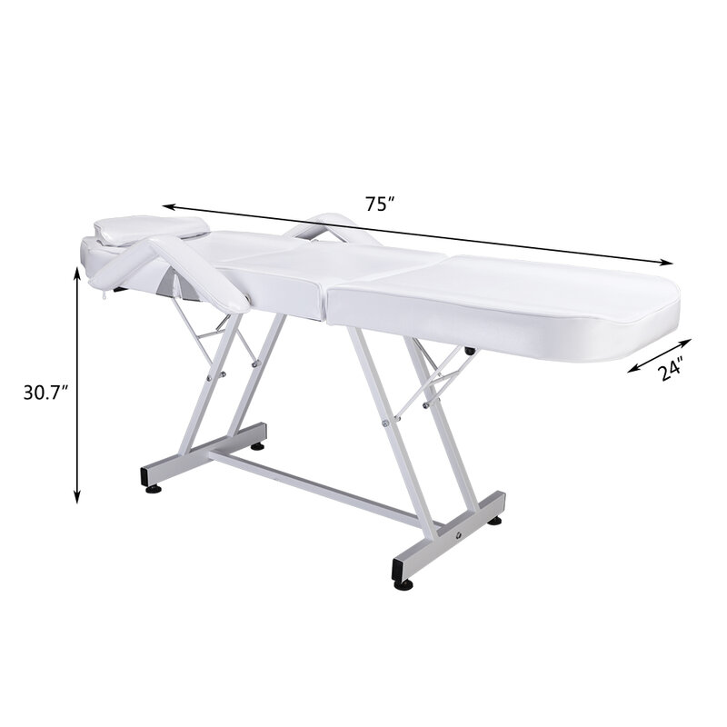 75"  190 x 84 x 78cm Adjustable Beauty Bed  Beauty Salon SPA Massage Bed Tattoo Chair White