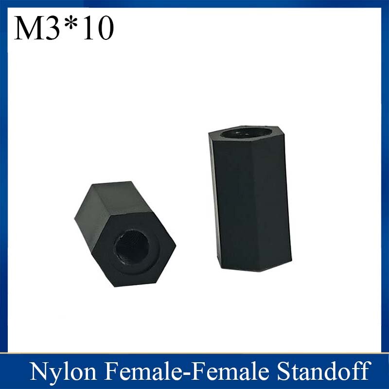 M3*10 Black Nylon 10mm Hex Female-Female Standoff Spacer Threaded Hexagonal Spacer Plastic Standoff Spacer