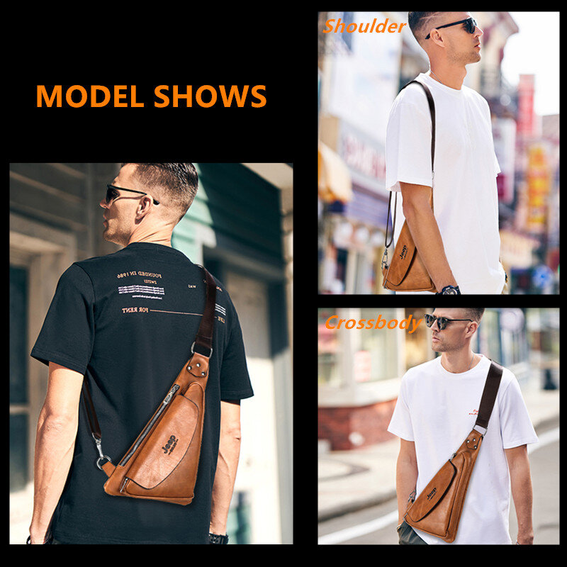 JEEP BULUO Famous Brand Shoulder Bags for Men  Men's Crossbody Bag Small Split Leather  Black Chest Bag High Quality 2021