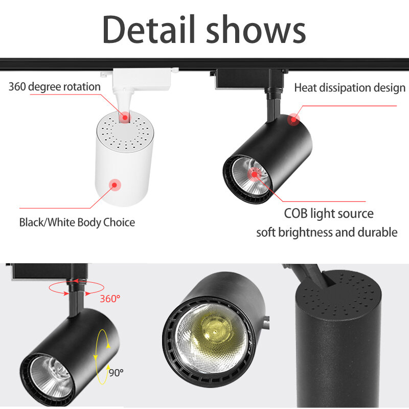 LED COB Track Light Set, luminária de teto, Spots Lâmpadas, Rail Lights para cozinha, loja, casa, loja, quarto, 12W, 20W, 30W, 40W