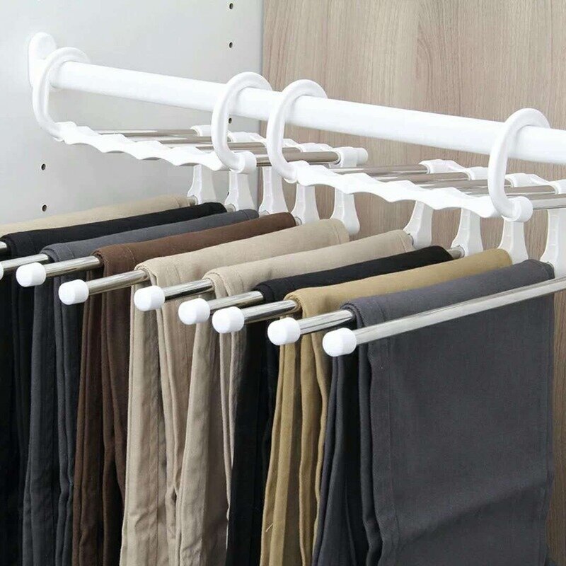 Multifunctionele 5 In 1 Broek Magazijnstelling Verstelbare Broek Tie Opslag Plank Closet Organizer Rvs Kleerhanger
