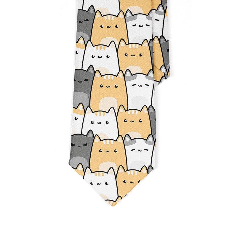 Corbata estampada para hombre y mujer, corbata de poliéster colorida, gato y perro, Animal de dibujos animados, 8cm, estrecha, divertida, novedad