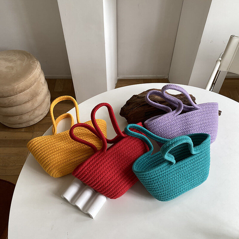 2021 Summer Handmade Woven Bag Children's Basket Straw Bags Bolsa Tote Top Handle Handbags Lady Beach Hand bags