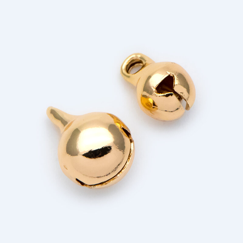 Breloques cloche Jingle 6/8mm, en laiton plaqué or véritable, pendentif cloche de chat rond, anneau Can (GB-192) 10 pièces