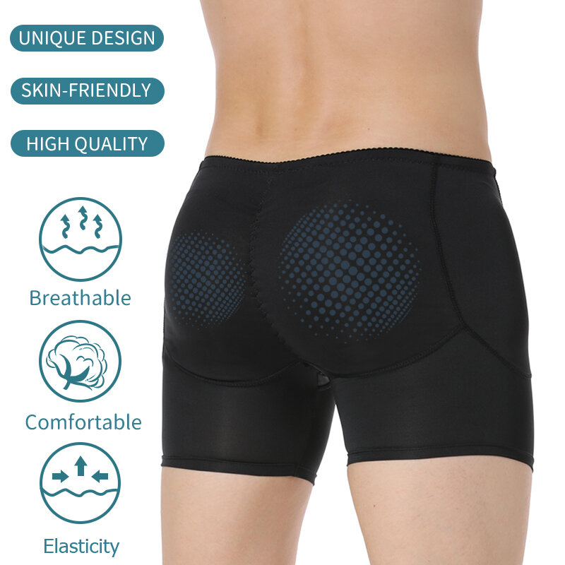Mens Padded Shapewear สะโพก Enhancer Butt Lifter Body Shaper การบีบอัดกางเกงขาสั้นนักมวย Enhancing ชุดชั้นในควบคุมกางเกง
