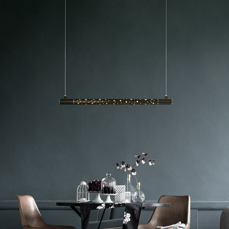 Lampadario a LED nordico moderno minimalista sala da pranzo isola lampade a sospensione lunghe cucina di lusso in rame ristorante apparecchi da caffè