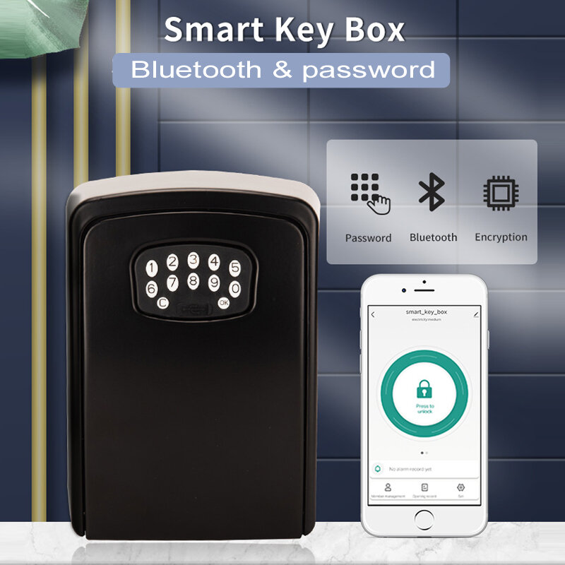 TUYA Kotak Kunci Kunci Logam Campuran Seng Kotak Penyimpanan Kunci Aman Penyimpanan Kunci Kombinasi Kata Sandi Bluetooth Luar Ruangan