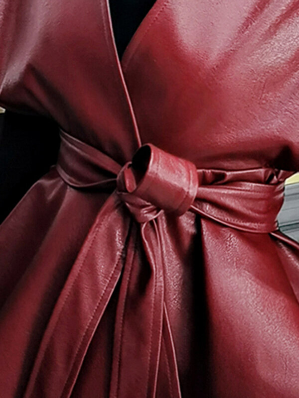 Lautaro-Chaqueta de piel sintética para mujer, chales de diseñador de lujo con fajas, capa de vino tinto, capa gótica, moda de pasarela, primavera, 2022