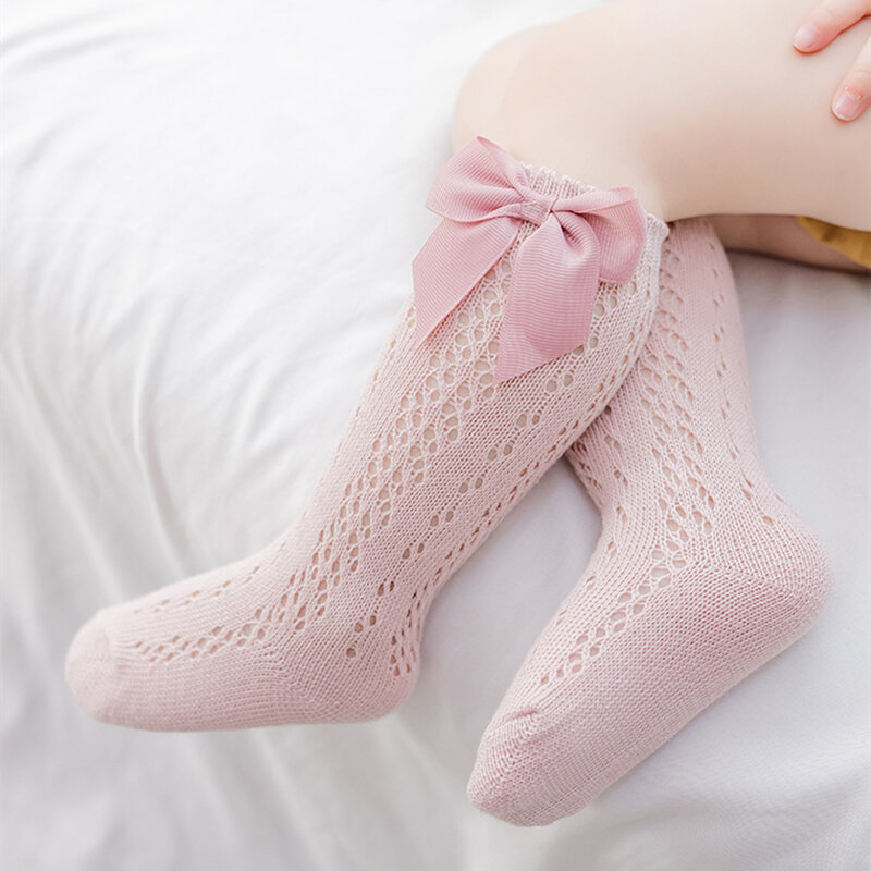 New Brand Toddlers Girls Socks Baby Bow Long Sock Kids Knee High  Cotton Mesh Spanish Style Children 0-5 Years Breathable Socks