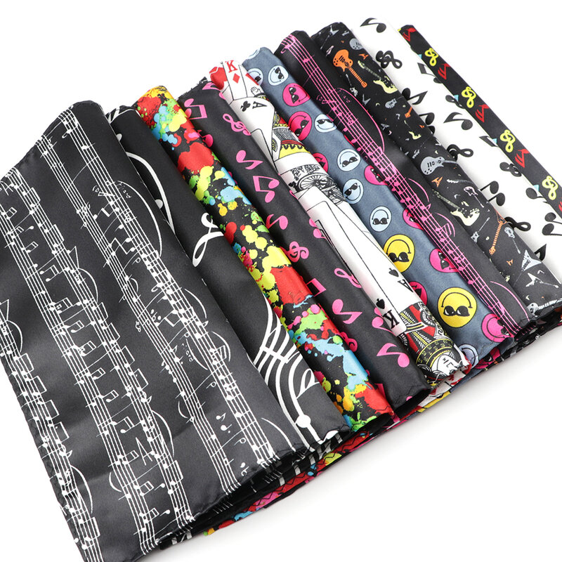 Classic Fashion Men's Handkerchiefs Colorful Musical Notes Printed Piano Guitar Polyester Pocket Square Gift Accessory Hanky
