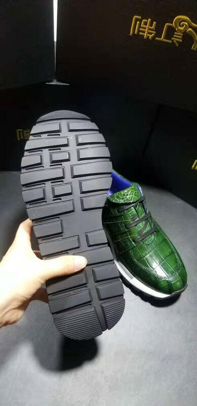100% Genuine real crocodile skin men shoe matt green colors crocodile belly skin men fashion sport leisure shoe