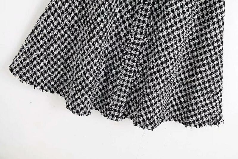 Zwiędły anglii elegancki vintage tweed houndstooth wysokiej talii linii spódnica trzy czwarte kobiet faldas mujer moda 2019 długie spódnice kobiet