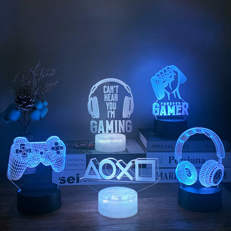 Lámpara LED 3D RGB para sala de juegos, luz nocturna alimentada por USB, lámpara de mesa para decoración de dormitorio, luces de Navidad