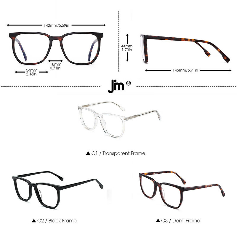 JM Acetate Frame Square Blue Light Glasses Men Women Computer Anti Blue Ray Clear Fake Glasses Prescription custom