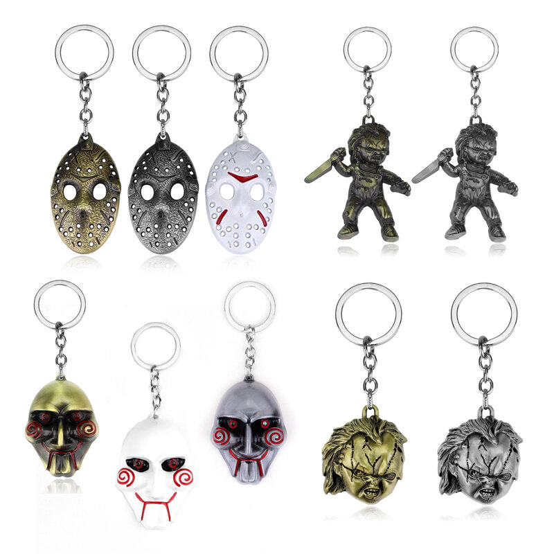Porte-clés de film d'horreur vendredi, le 13e/graine de Chucky/ SAW, masque, pendentif, porte-clés en métal, accessoire pour sac à dos de voiture