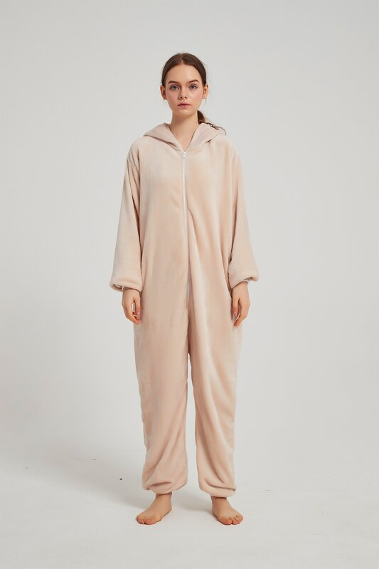 Winter ladies one-piece pajamas cute girls hooded warm pajamas Shar Pei pattern cosplay flannel home clothing