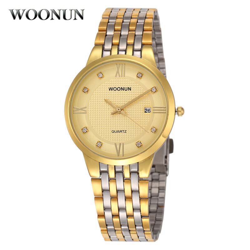 Woonun fino masculino relógios de marca famosa masculino à prova dshockproof água à prova de choque relógio de quartzo de aço prata clássico hodinky