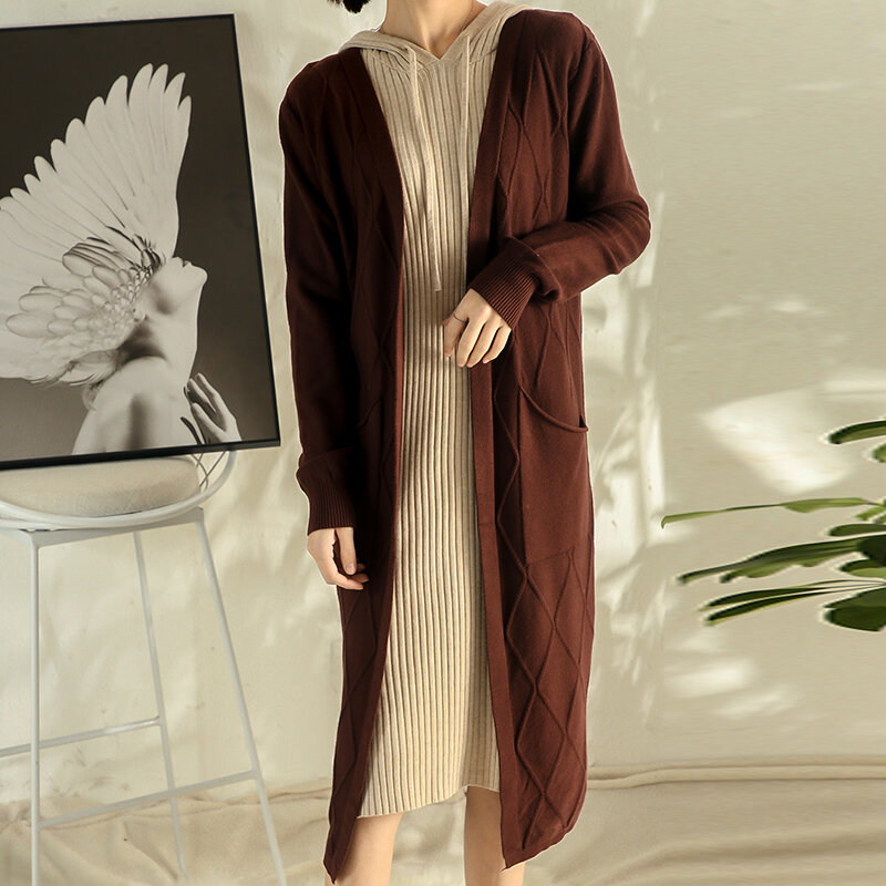 Пальто, свитер, женский кардиган средней длины, модное Свободное пальто в Корейском стиле с длинными рукавами выше колена, подходящее ко все...