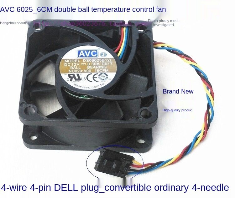 Fã de 60mm para avc 6cm 6025 duplo rolamento de esferas 4 fios pwm ventilador ds06025b12l 12v 0.30a ventilador de refrigeração do servidor