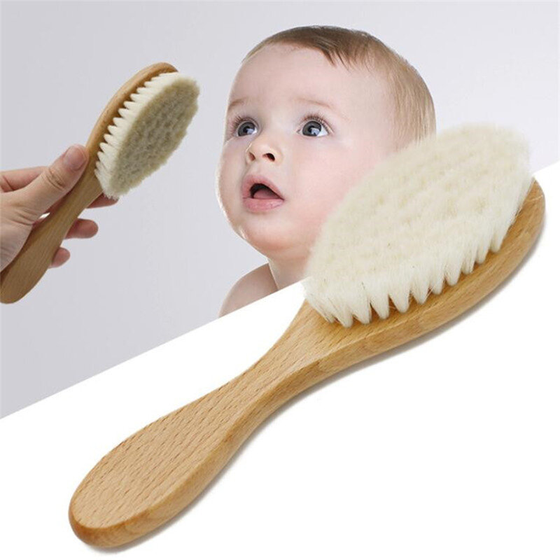 Cepillo de madera para bebé recién nacido, peine de lana Natural para recién nacido, cepillo para el cabello infantil, masajeador de cabeza, peine portátil para bebé, cepillo para el baño