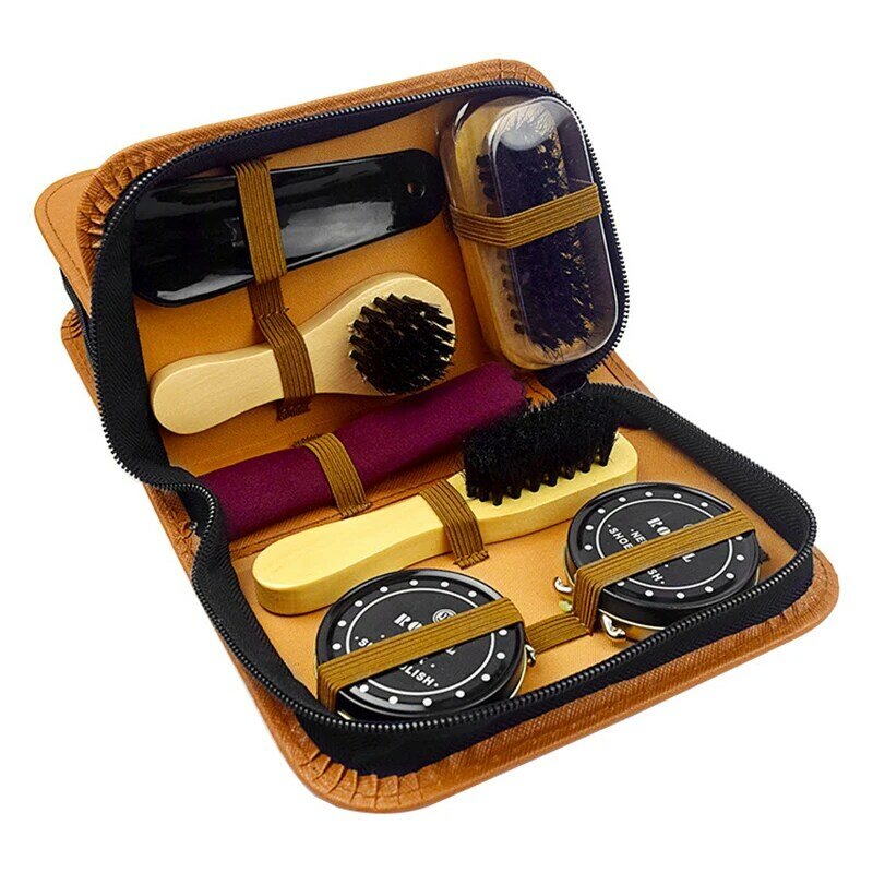 Kit de cuidado de zapatos, herramientas de limpieza de zapatos, abrillantador de zapatos de cuero, tamaño de viaje, EIG88