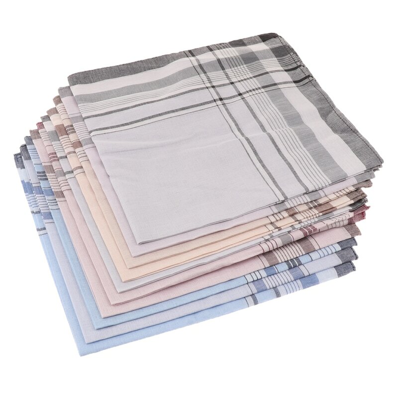10/12 pcs   Cotton Handkerchiefs with Stripe Hankies Gift Set for Women Men Classic Plaid Handkerchief